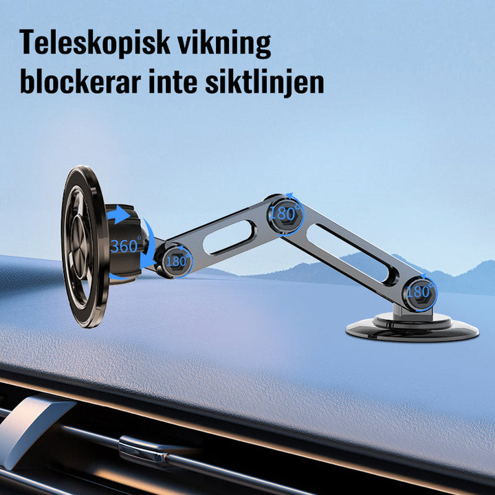 "Biltelefonhållare med 360° rotation, magnetisk, svart och silver design för handsfree användning i bilen"