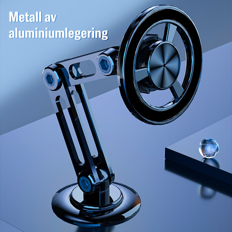 "Biltelefonhållare med 360° rotation, magnetisk, svart och silver design för handsfree användning i bilen"