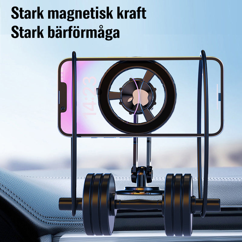 "Biltelefonhållare med 360° rotation, magnetisk, svart och silver design för handsfree användning i bilen"