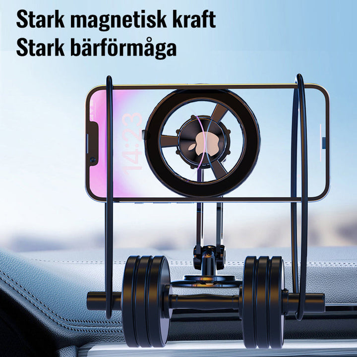 "Biltelefonhållare med 360° rotation, magnetisk, svart och silver design för handsfree användning i bilen"
