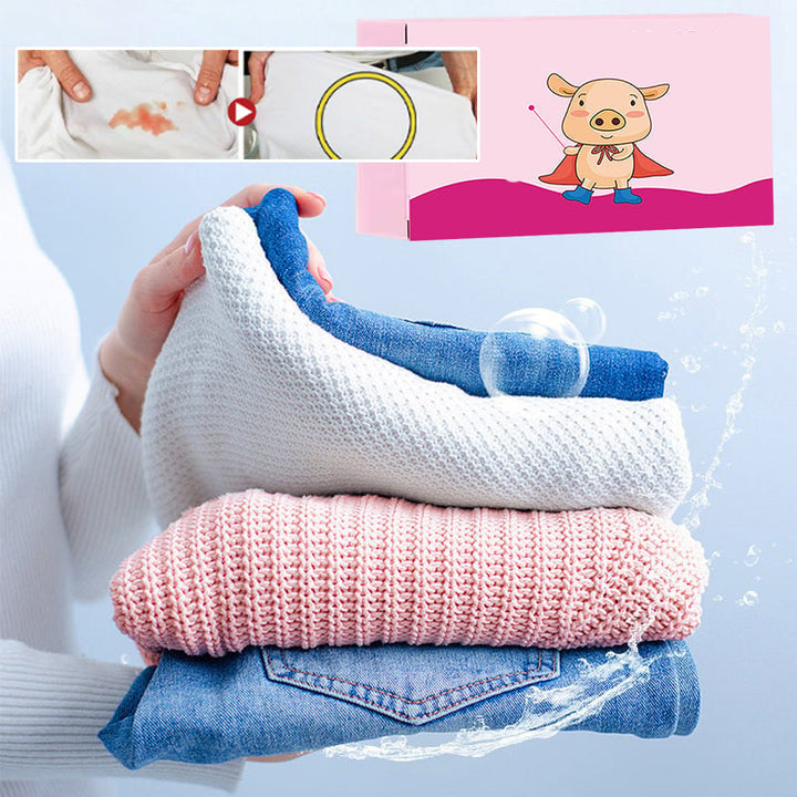 "Bioenzymrengöringstablett, rund form, vit färg, effektiv mot fläckar och bakterier, ger snabb och kraftfull rengöring."