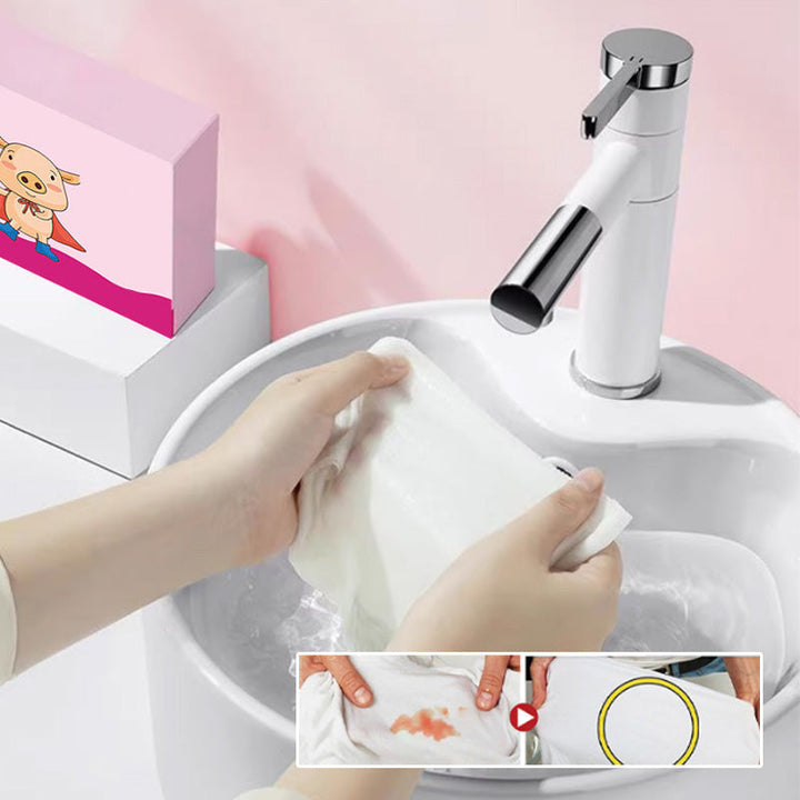 "Bioenzymrengöringstablett, rund form, vit färg, effektiv mot fläckar och bakterier, ger snabb och kraftfull rengöring."