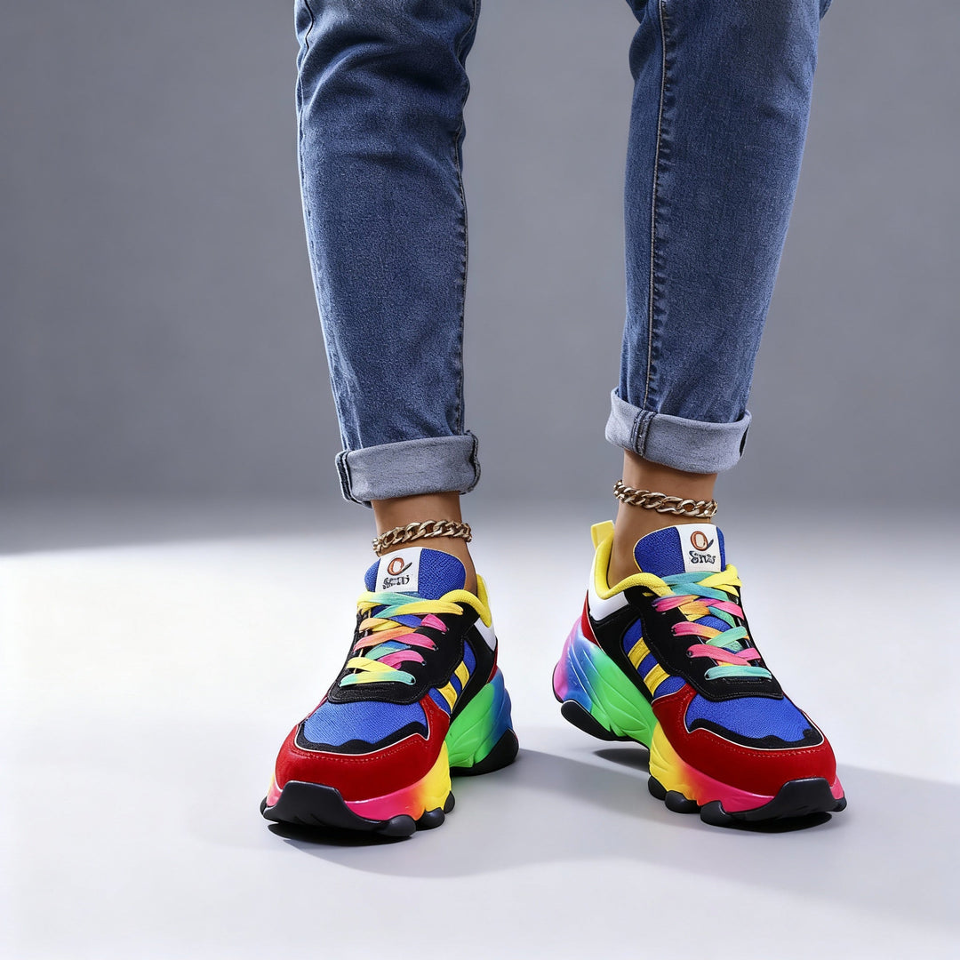 Lätta, stötdämpande damsneakers i blått och grönt för optimal komfort vardagen.