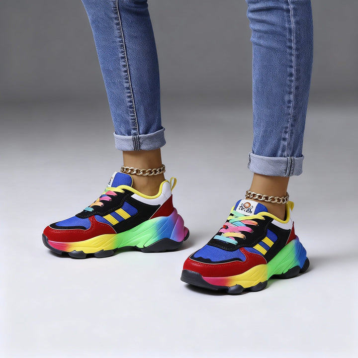 Stilrena blå-gröna damssneakers, lämpliga som komfortskor och sportskor.