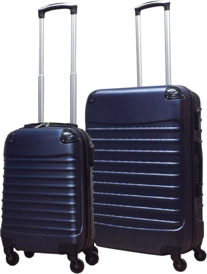 Stilrent blått 2-delat resväska set, unisex, med tåligt hårdskal, 4 hjul. Idealisk för semester och bagage.