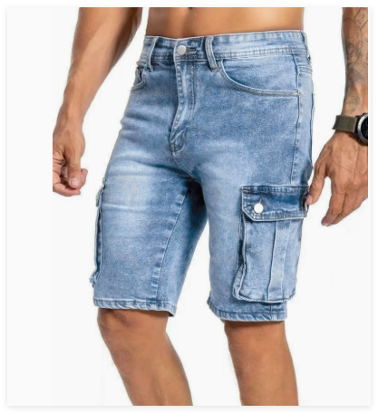 Blå Urban Denim herrshorts med vintage tvätt, bekväma jeansshorts för en avslappnad och modern herrstil.