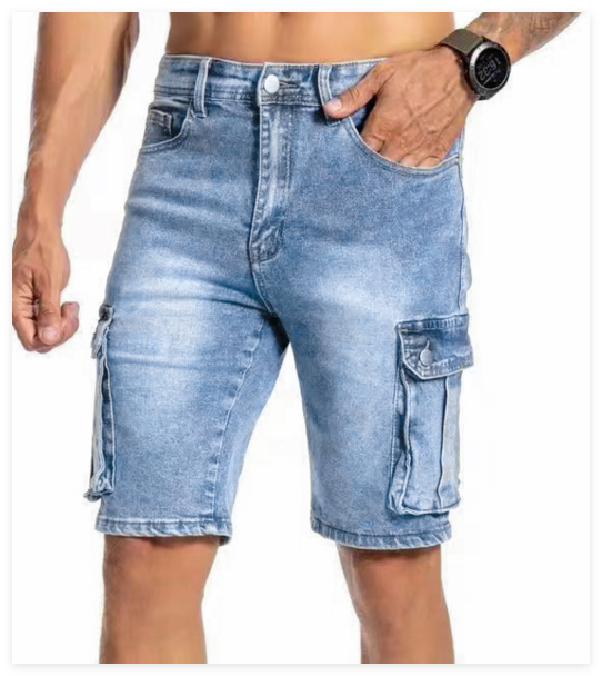 Urban Denim herrshorts i bekväm blå färg, perfekta för stadsliv och en ledig, praktisk sommarstil.