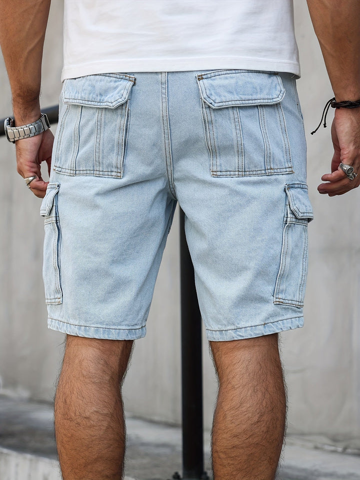 Urban Denim herrshorts i avslappnad passform, blå jeansshorts perfekta för sommar och lediga dagar.