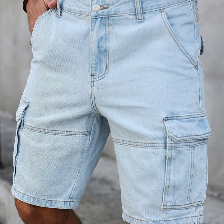 Urban Denim herrshorts, blå vintage jeansshorts för mångsidig användning. Bekväma för fritid och herrmode.
