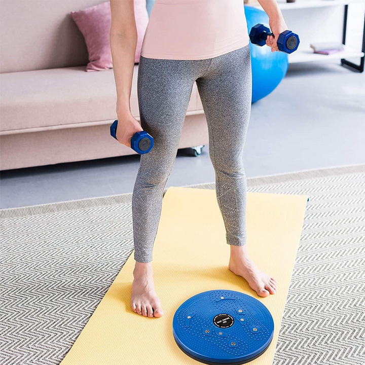 "Blå magnetisk midjetwist bräda för fitness, unisex design, förbättrar core träning och ger massage med magnetisk vridning."