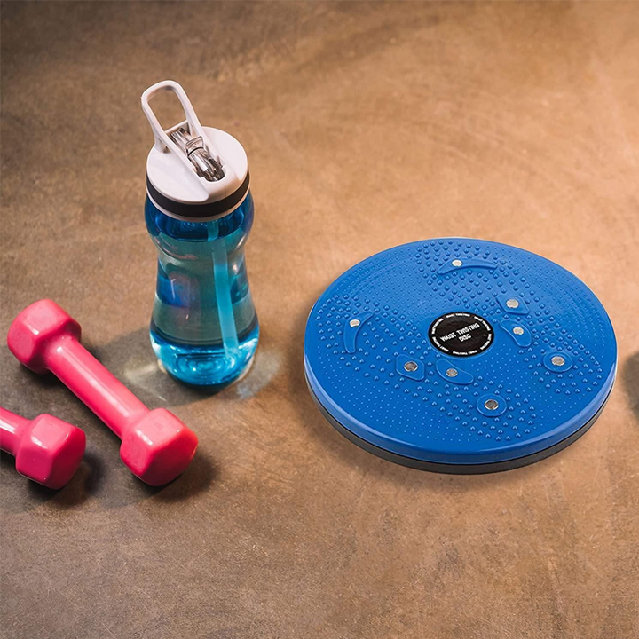 "Blå magnetisk midjetwist bräda för fitness, unisex design, förbättrar core träning och ger massage med magnetisk vridning."