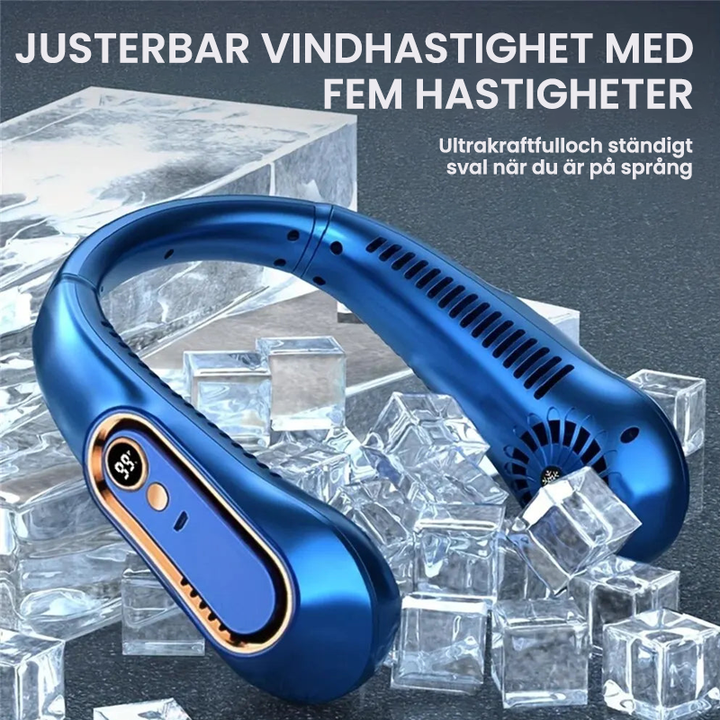 Bladlös halsfläkt med stilren design, finns i blå, grön och vit. Säker, tyst och bekväm för vardagligt bruk.