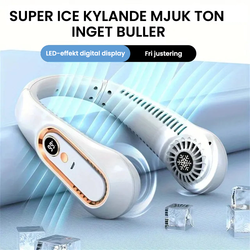 Bladlös halsfläkt med stilren design, finns i blå, grön och vit. Säker, tyst och bekväm för vardagligt bruk.