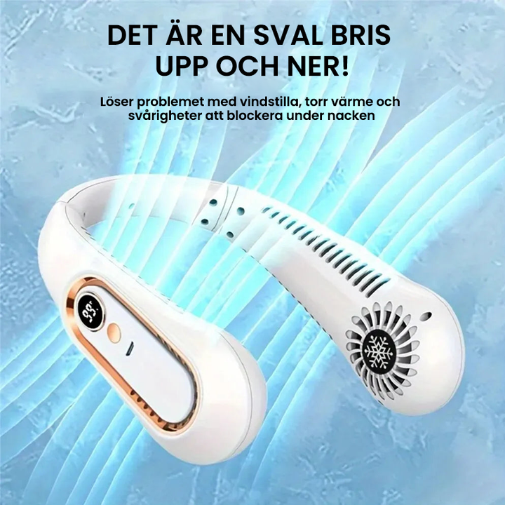 Bladlös halsfläkt med stilren design, finns i blå, grön och vit. Säker, tyst och bekväm för vardagligt bruk.