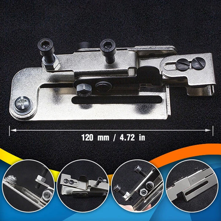 "Blixtlåsfot i rostfritt stål för exakt sömlinjepositionering, universell passform, justerbar, för symaskiner."