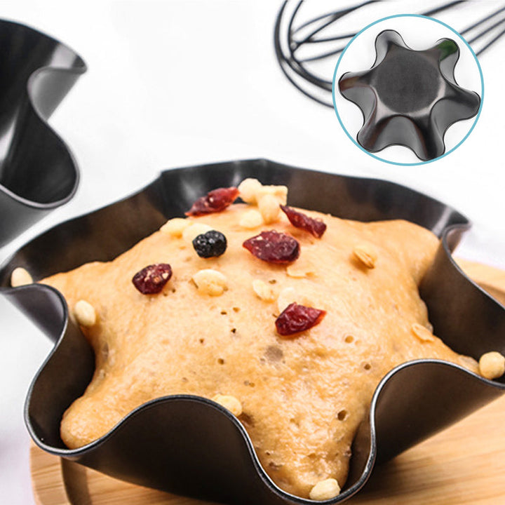 Blombladsformad tortillaskål i kolstål med blommönster, perfekt för kreativa maträtter, robust och non-stick.