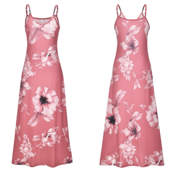 "Boho maxiklänning med färgglatt blommigt tryck, V-ringad, ärmlös, perfekt för sommar. Ger en elegant och avslappnad stil."