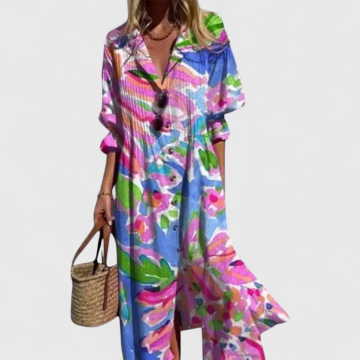 Bekväm boho midiklänning för dam. Perfekt som strandklänning, vardagsklänning eller sommarklänning.