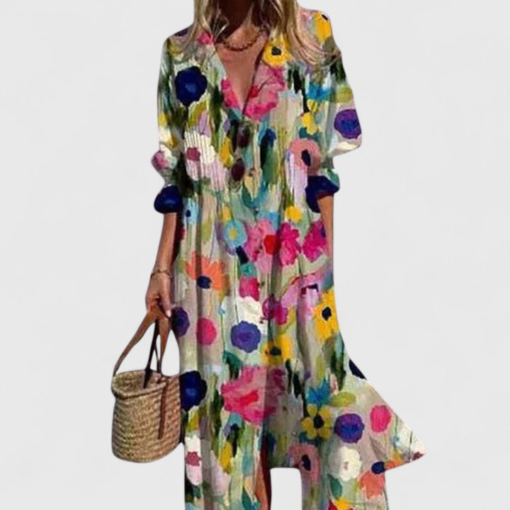 Trendig boho midiklänning för dam. Mångsidig sommarklänning, perfekt för både strand, stad och fritid.