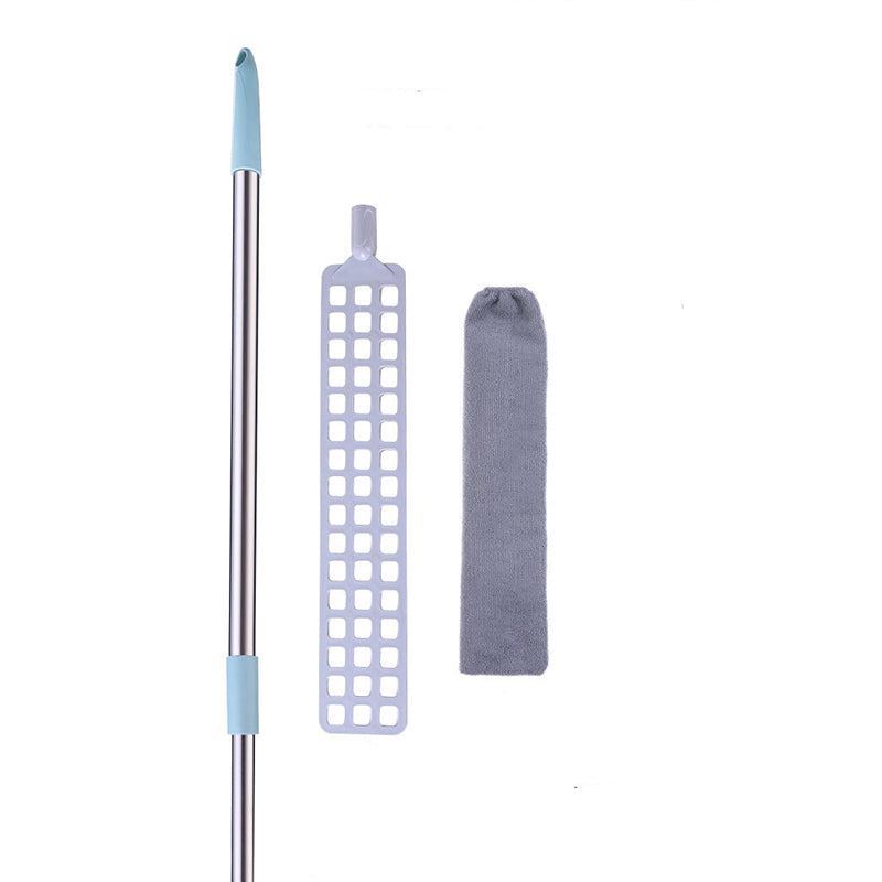 "Böjbar mikrofiber dammvippa för hemstädning, blå, anpassningsbar för svåråtkomliga ytor, med rostfritt stålhandtag."