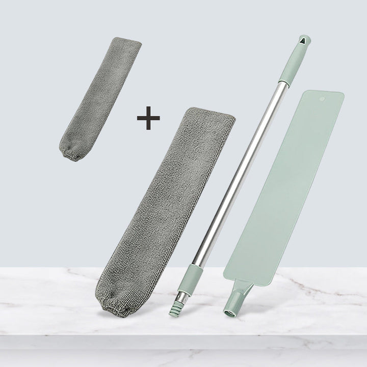 "Böjbar mikrofiber dammvippa för hemstädning, blå, anpassningsbar för svåråtkomliga ytor, med rostfritt stålhandtag."