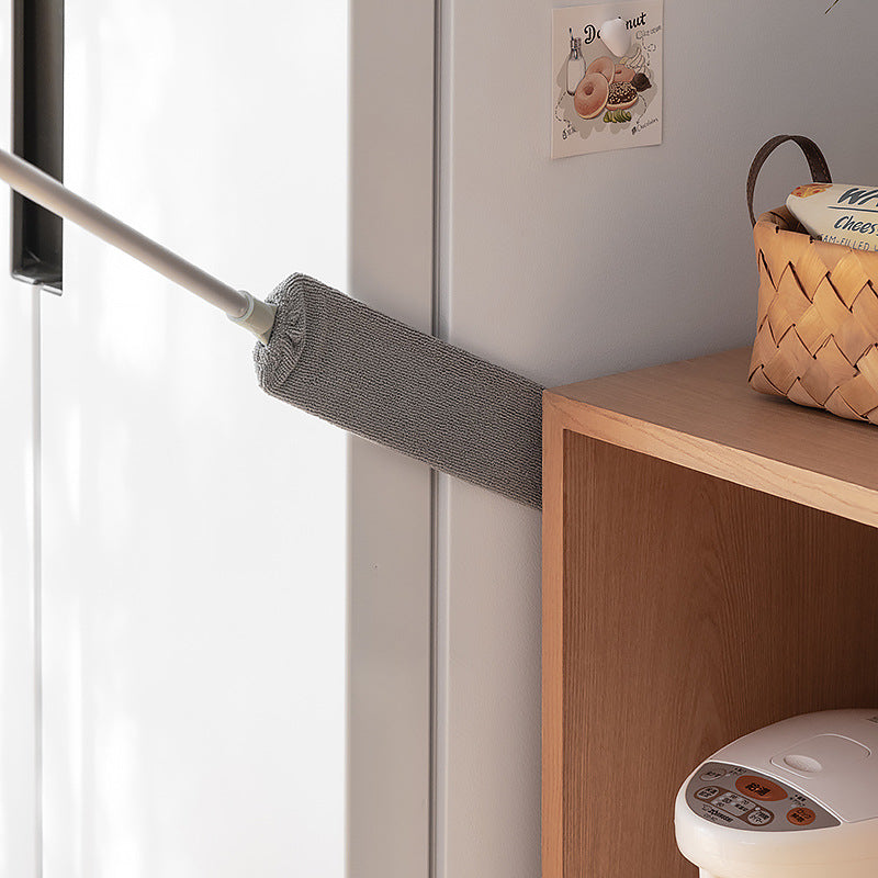 "Böjbar mikrofiber dammvippa för hemstädning, blå, anpassningsbar för svåråtkomliga ytor, med rostfritt stålhandtag."