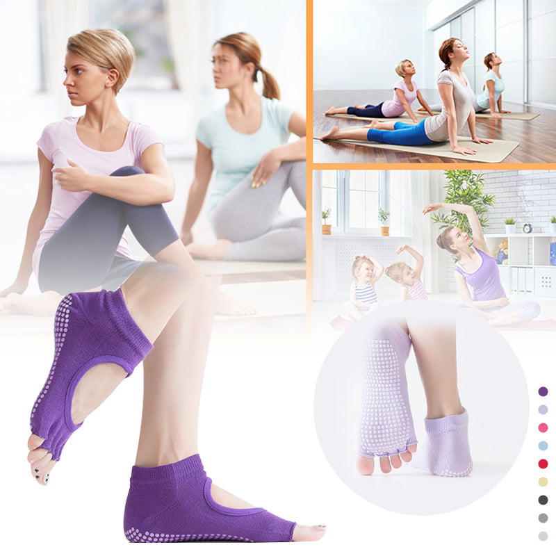 "Bomull yogastrumpor med anti-halk PVC-granulat, svart färg, ergonomisk design för stabil practice, storlek för vuxna."
