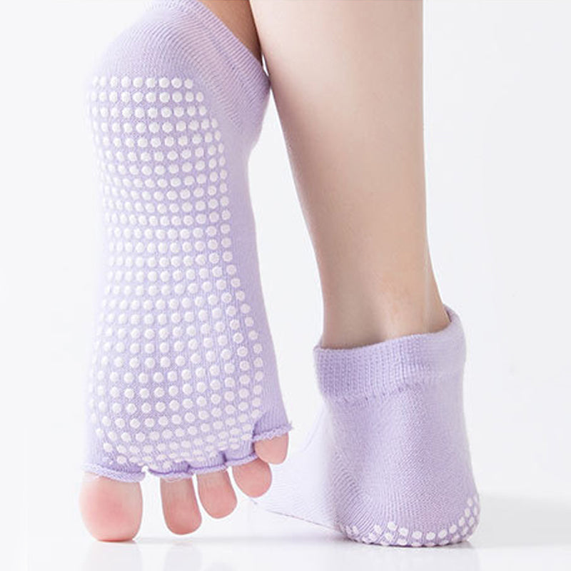 "Bomull yogastrumpor med anti-halk PVC-granulat, svart färg, ergonomisk design för stabil practice, storlek för vuxna."
