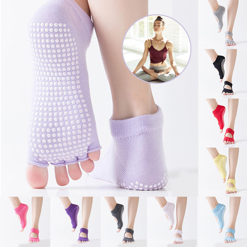 "Bomull yogastrumpor med anti-halk PVC-granulat, svart färg, ergonomisk design för stabil practice, storlek för vuxna."