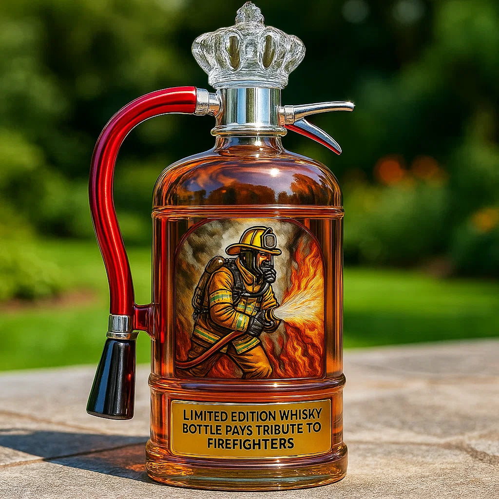 Brandmans whiskyflaska i glas, perfekt present till hjälte brandman eller far.