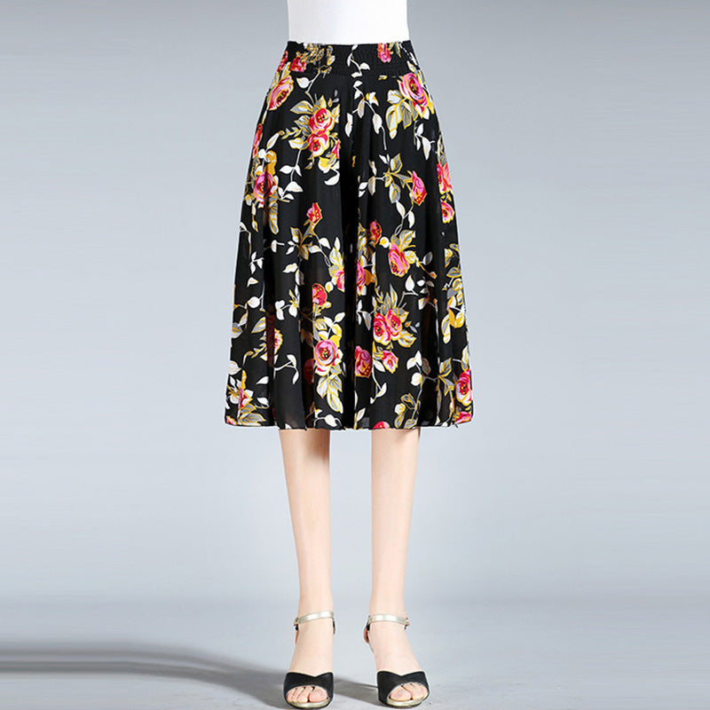 "Breda ben culottes i vintagestil, polyester, kvinnor; elegant byxdesign med avslappnad passform för sommarens garderob."