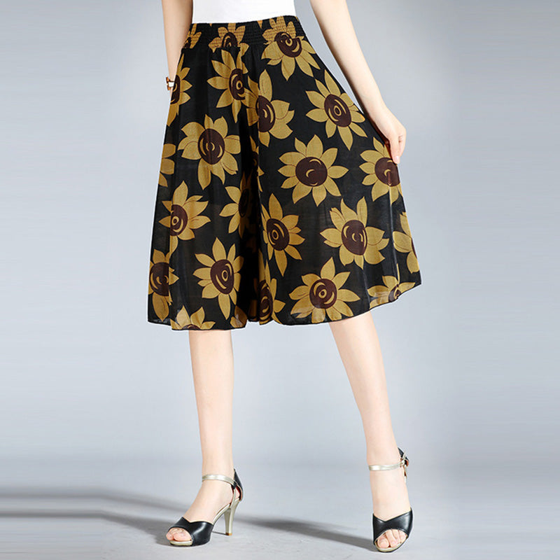 "Breda ben culottes i vintagestil, polyester, kvinnor; elegant byxdesign med avslappnad passform för sommarens garderob."