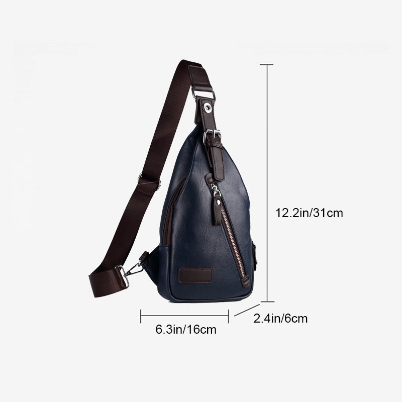 "Brun Crossbody läderväska för män, stilren design med robusta beslag och rymlig huvudficka, perfekt för vardagsbruk."