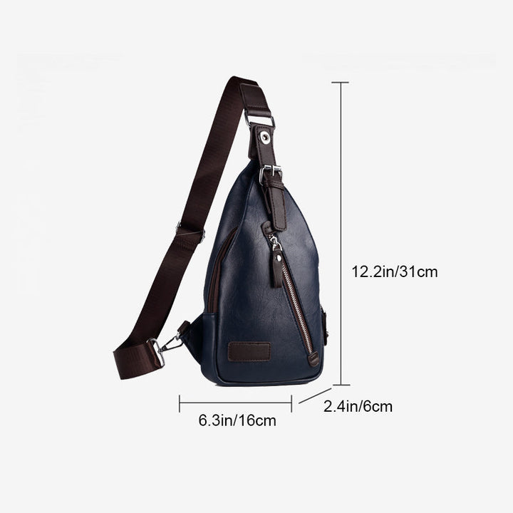 "Brun Crossbody läderväska för män, stilren design med robusta beslag och rymlig huvudficka, perfekt för vardagsbruk."