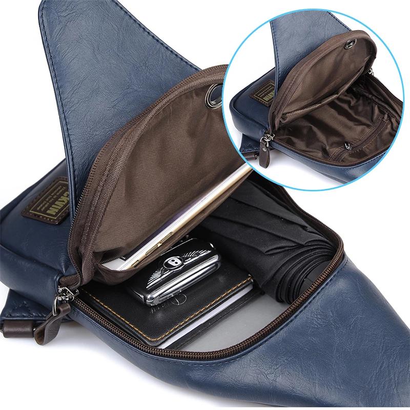 "Brun Crossbody läderväska för män, stilren design med robusta beslag och rymlig huvudficka, perfekt för vardagsbruk."