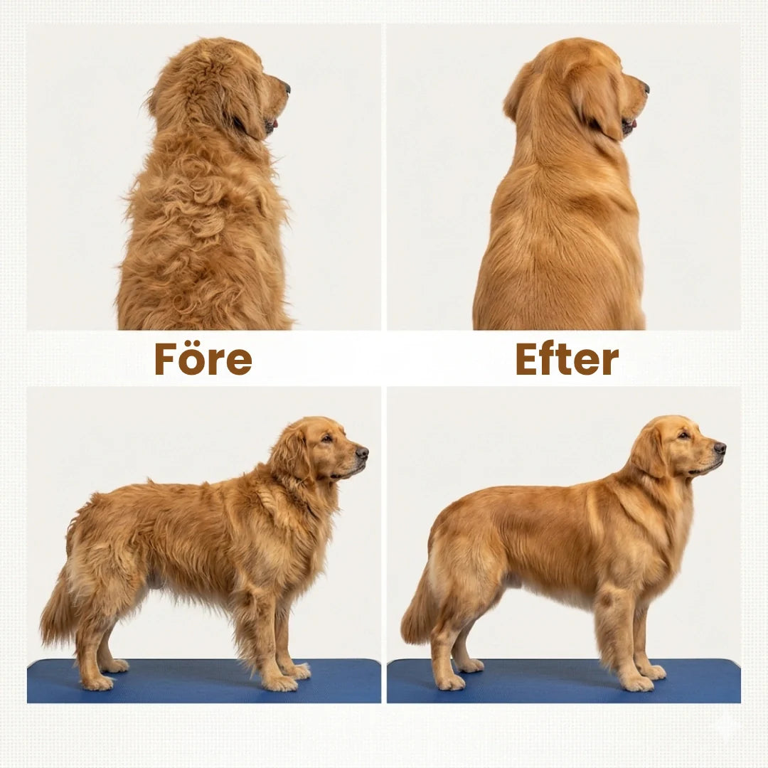 Detaljbild av brun ångborste för husdjur. Visar borsthuvudet för skonsam grooming och massage av hund/katt.