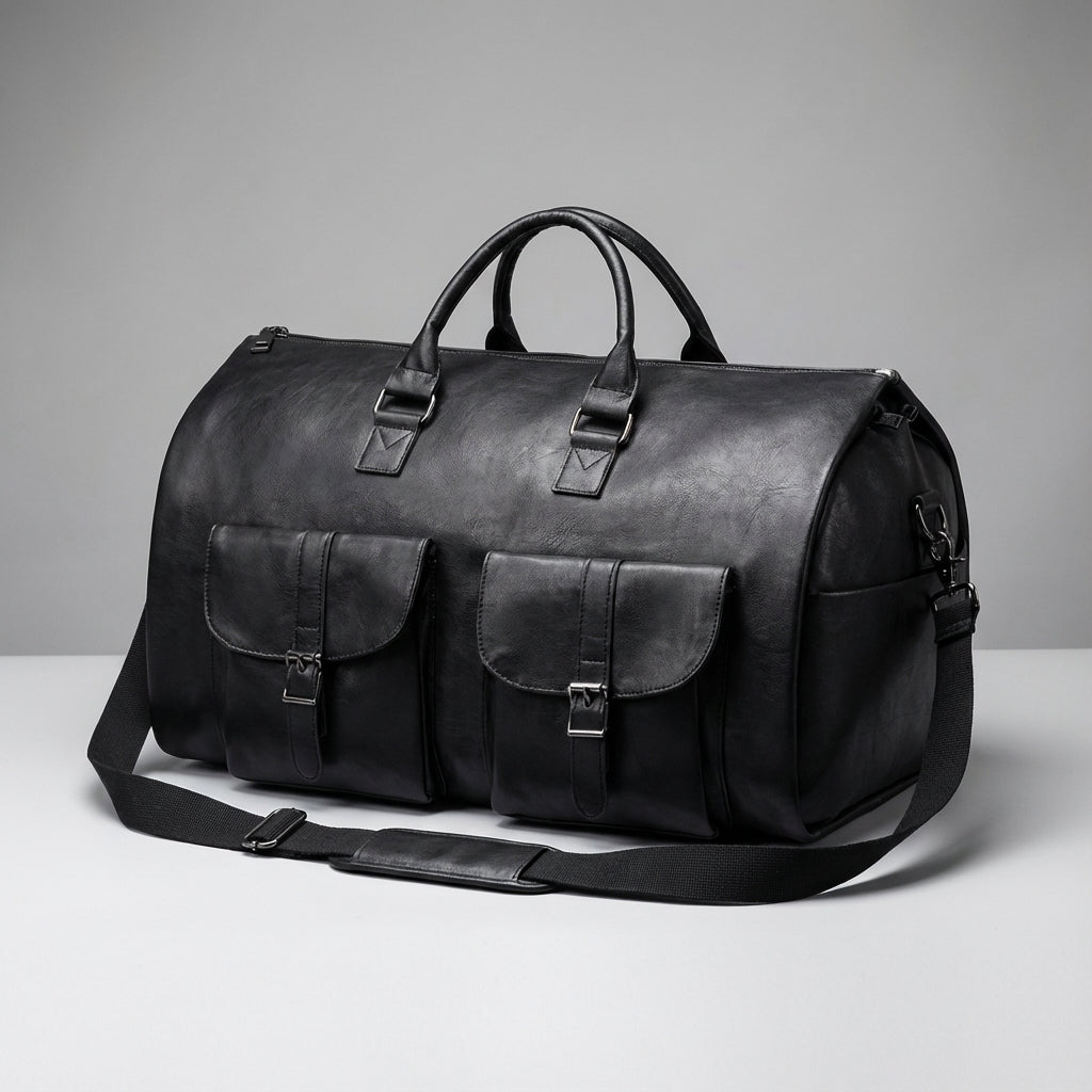 Unisex stor resväska i svart/brun med skofack. Perfekt weekendväska och handbagage för smidig resa.