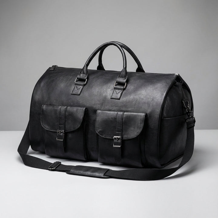Unisex stor resväska i svart/brun med skofack. Perfekt weekendväska och handbagage för smidig resa.