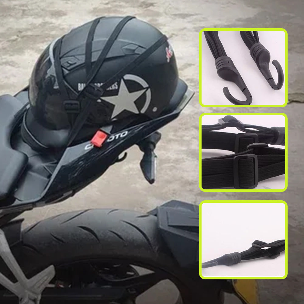"Bungee-rem i slitstark svart nylon för motorcykelhjälm, säkerställer tryggt bagage under resor, 60 cm lång, med elastiska re