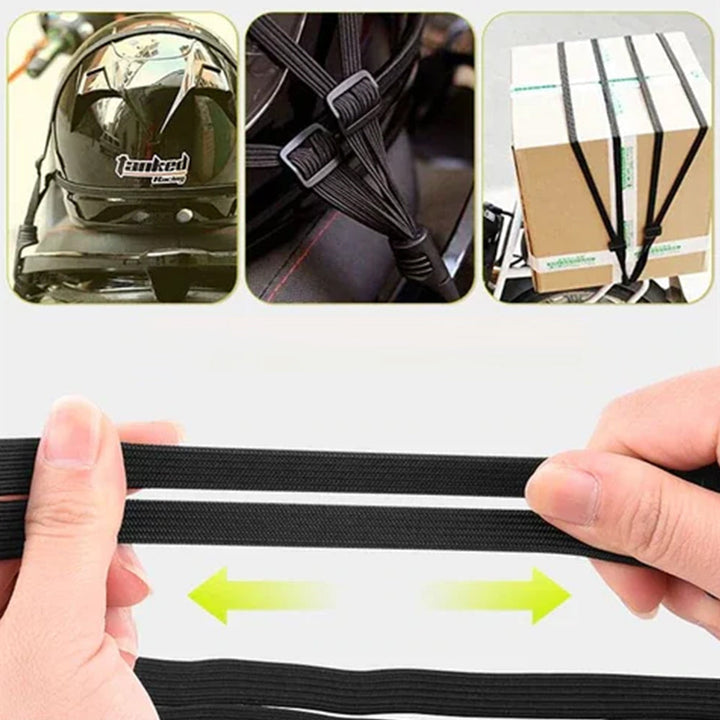 "Bungee-rem i slitstark svart nylon för motorcykelhjälm, säkerställer tryggt bagage under resor, 60 cm lång, med elastiska re