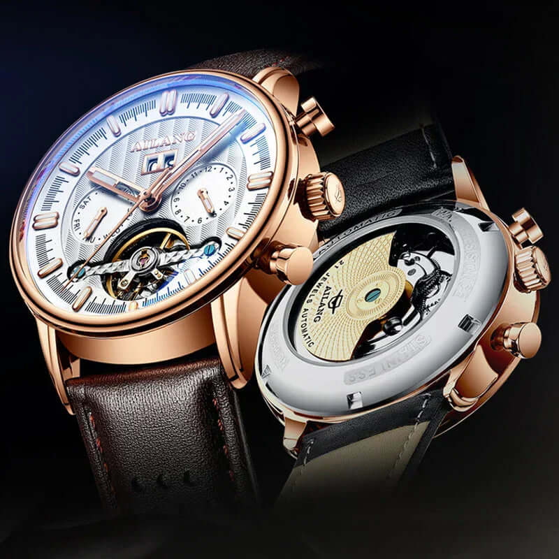 Elegant Tourbillon-klocka med läderrem
