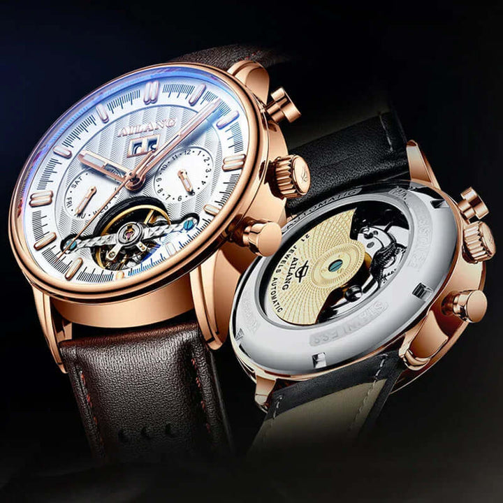 Elegant Tourbillon-klocka med läderrem