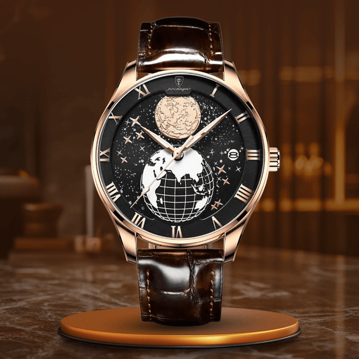 Elegant Quartz Watch with Leather Strap