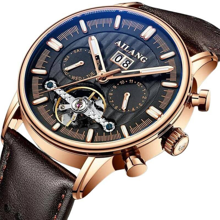 Elegant Tourbillon-klocka med läderrem