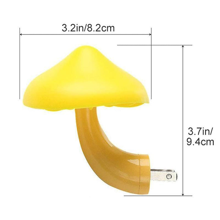 "Charmig gul svampformad nattlampa med LED-belysning, skapar mysig atmosfär, kompakt design, placeras enkelt."