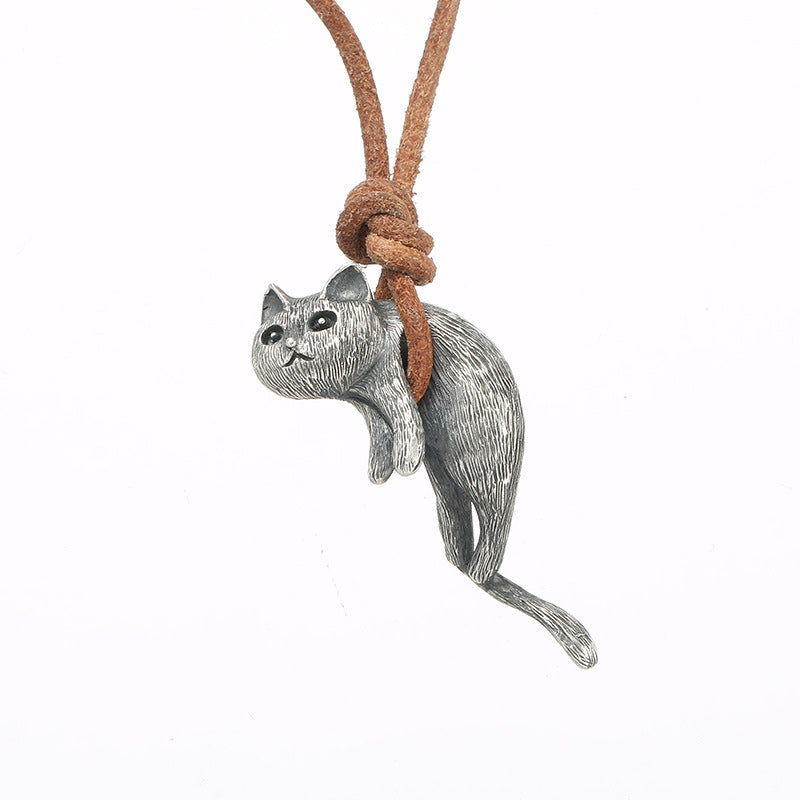 "Charmigt Scruffy katthalsband, robust koppar med silverfinish, strömning repsnöre och förtjusande katthänge"