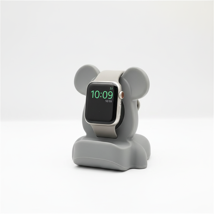 Charmigt silikon laddställ med björnmotiv för Apple Watch. Snygg laddstation för din smartwatch.