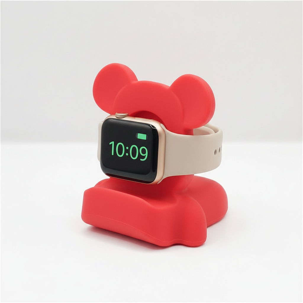 Kompakt silikon laddställ björn för Apple Watch. Håller din smartwatch på plats under laddning.