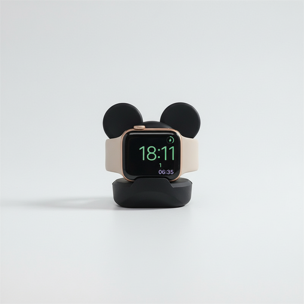 Björnformat laddställ i silikon för Apple Watch. En stabil och färgstark laddare för kontor eller hem.