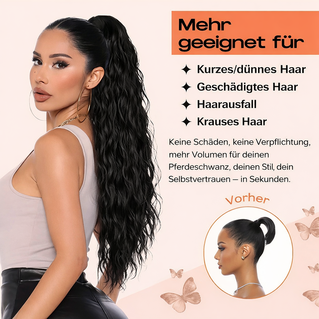 Clip-in hästsvep löshår för dam. Hårförlängning, volym, längd. Enkel hårstyling för naturlig frisyr & skönhet.